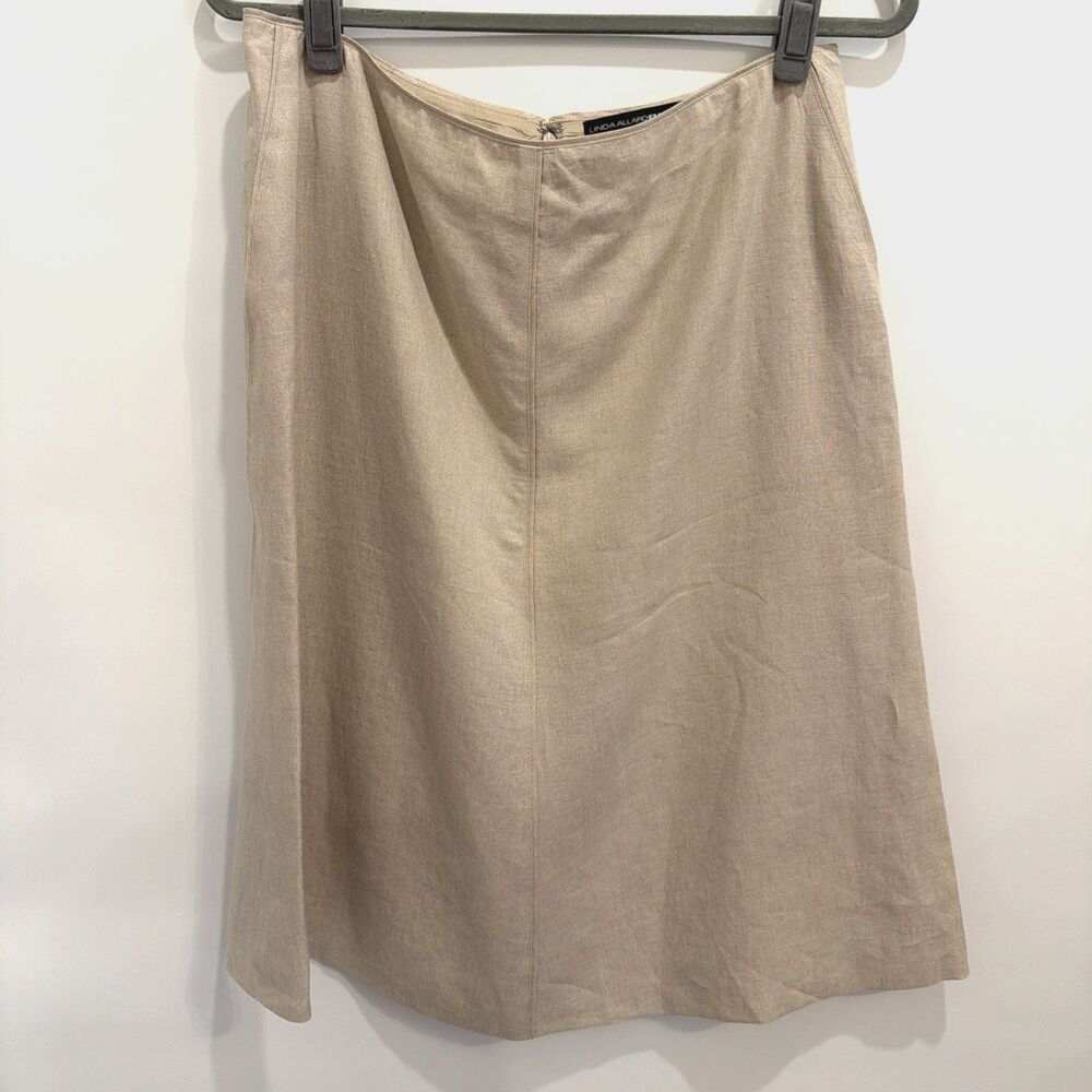 Linda Allard Ellen Tracy Womens Sz 10 Tan 100% Linen A-Line Skirt Lined Midi Lux